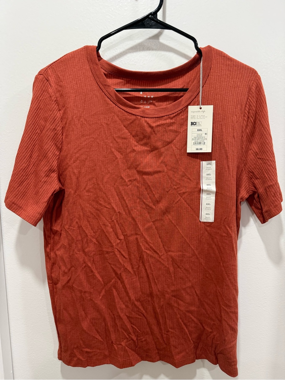 Target women’s Short Sleeve Ribbed Tee - Rust Orange
